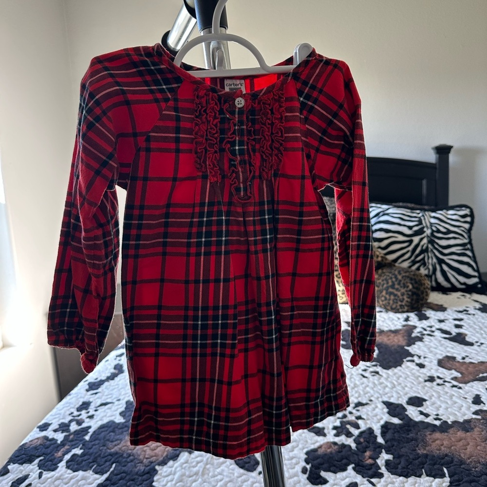 Plaid Center Ruffle Blouse